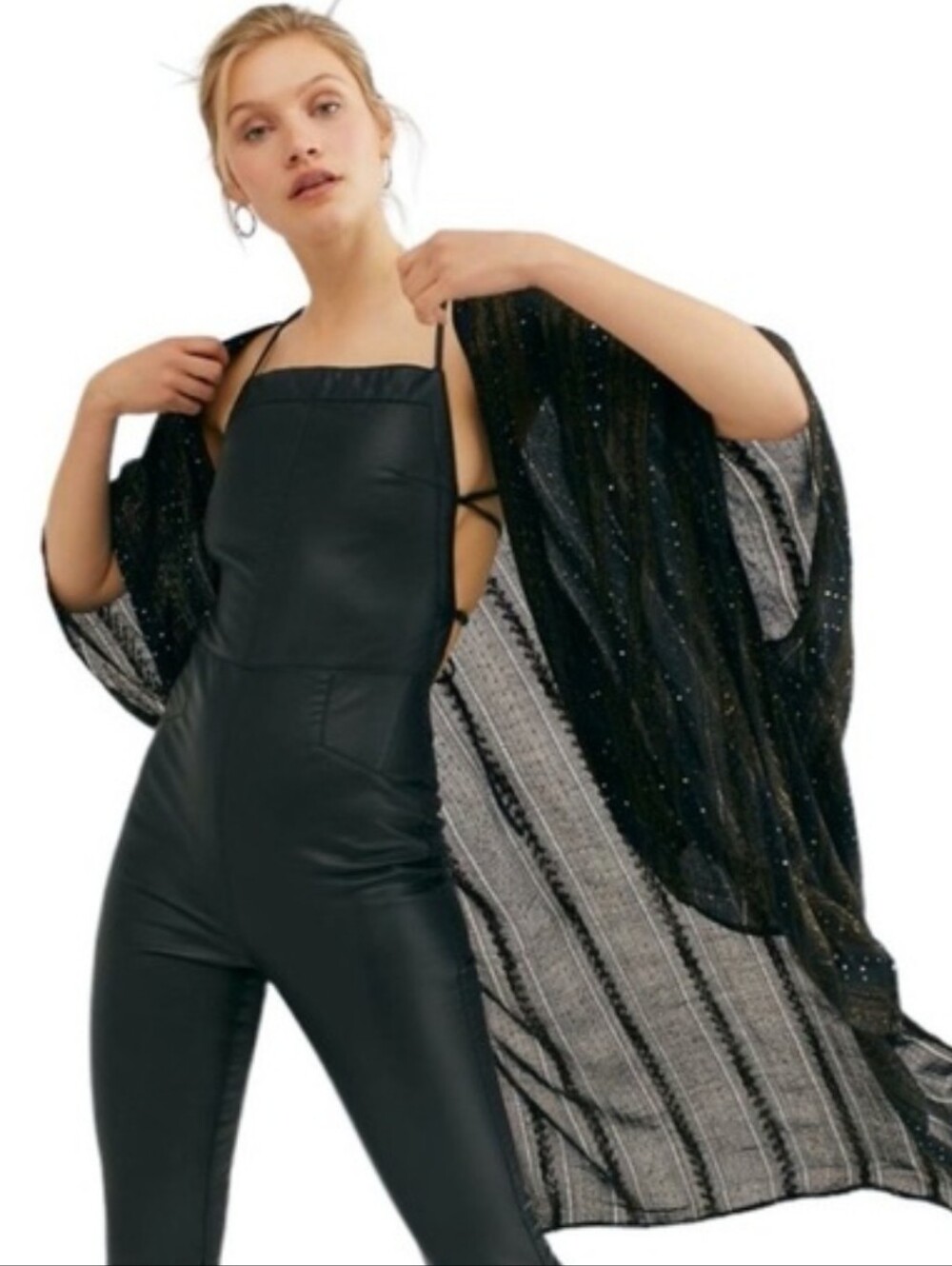 Free People Sequin Day Dream Kimono Gold/Black Combo